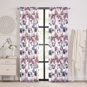 Poppy Field Room Darkening Floral Window Curtains, Rod Pocket Panel, Blush, 50"